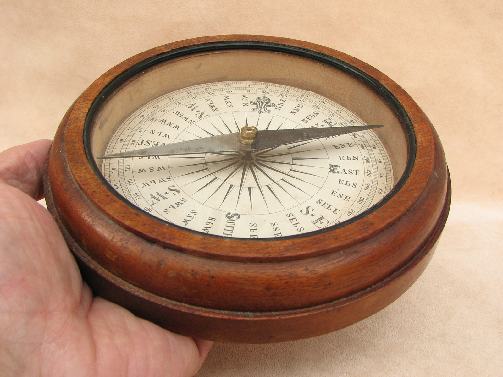 Late 19th century Francis Barker mahogany desk top compass